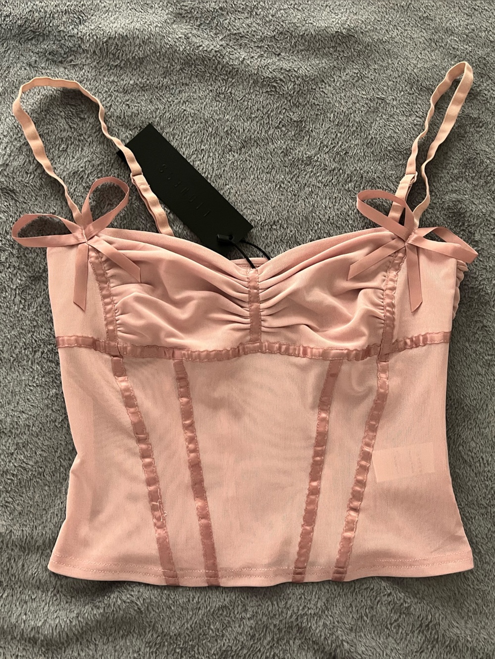 Lioness Blush Pink Mesh Cami with Ribbon Detail